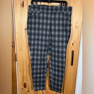 Nine West Heidi Black Gray Check Pull On Elastic Waist Pants Size 12